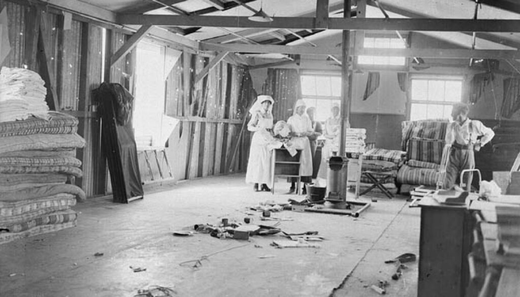 266_Canadian Nursing Sisters clearing up wards after a German bombing raid during the Canadian advance east of Arras.